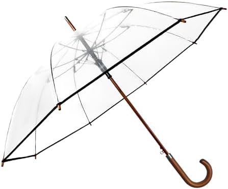 SoulRain Regenschirm schwarz – Robuster XXL Stockschirm mit Holzgriff & Automatik-Öffnung für Hochzeit/Golf/Wetterfest