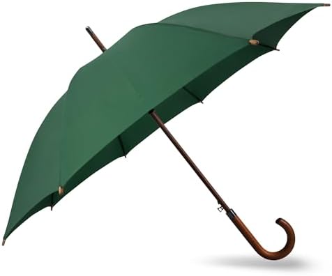 SoulRain Regenschirm schwarz – Robuster XXL Stockschirm mit Holzgriff & Automatik-Öffnung für Hochzeit/Golf/Wetterfest