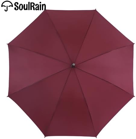 SoulRain Regenschirm schwarz – Robuster XXL Stockschirm mit Holzgriff & Automatik-Öffnung für Hochzeit/Golf/Wetterfest