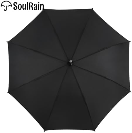 SoulRain Regenschirm schwarz – Robuster XXL Stockschirm mit Holzgriff & Automatik-Öffnung für Hochzeit/Golf/Wetterfest