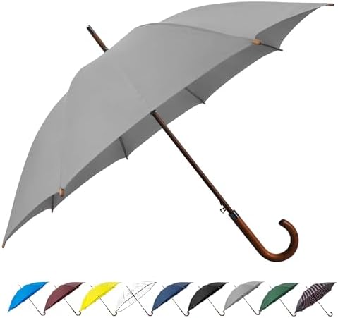 SoulRain Regenschirm schwarz – Robuster XXL Stockschirm mit Holzgriff & Automatik-Öffnung für Hochzeit/Golf/Wetterfest