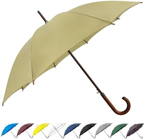SoulRain Regenschirm schwarz – Robuster XXL Stockschirm mit Holzgriff & Automatik-Öffnung für Hochzeit/Golf/Wetterfest