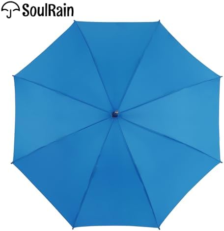 SoulRain Regenschirm schwarz – Robuster XXL Stockschirm mit Holzgriff & Automatik-Öffnung für Hochzeit/Golf/Wetterfest