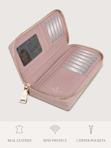 Lazarotti Bologna XL Leder Geldbörse Damen mit RFID-Schutz | 20 Kartenfächer & 2 Reißverschlussfächer für Alltag