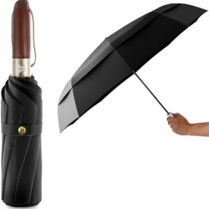 LOGAN & BARNES Taschenschirm sturmfest Ø103cm - Automatikschirm mit Echtholzgriff für Stadt und Reise