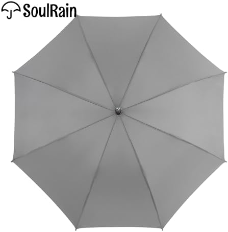 SoulRain Regenschirm schwarz – Robuster XXL Stockschirm mit Holzgriff & Automatik-Öffnung für Hochzeit/Golf/Wetterfest