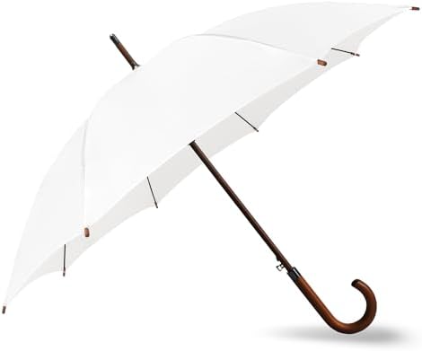 SoulRain Regenschirm schwarz – Robuster XXL Stockschirm mit Holzgriff & Automatik-Öffnung für Hochzeit/Golf/Wetterfest