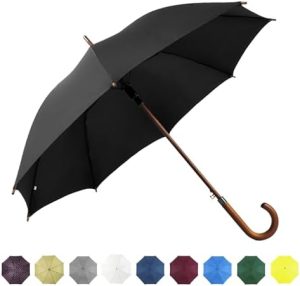SoulRain Regenschirm schwarz – Robuster XXL Stockschirm mit Holzgriff & Automatik-Öffnung für Hochzeit/Golf/Wetterfest