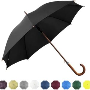 SoulRain Regenschirm schwarz – Robuster XXL Stockschirm mit Holzgriff & Automatik-Öffnung für Hochzeit/Golf/Wetterfest