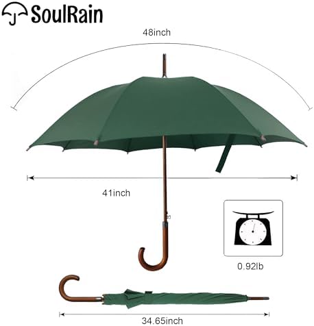 SoulRain Regenschirm schwarz – Robuster XXL Stockschirm mit Holzgriff & Automatik-Öffnung für Hochzeit/Golf/Wetterfest