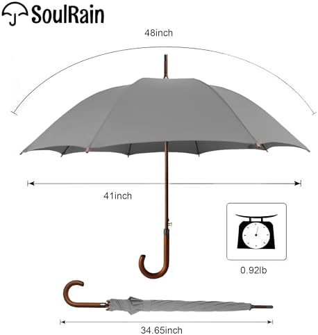 SoulRain Regenschirm schwarz – Robuster XXL Stockschirm mit Holzgriff & Automatik-Öffnung für Hochzeit/Golf/Wetterfest