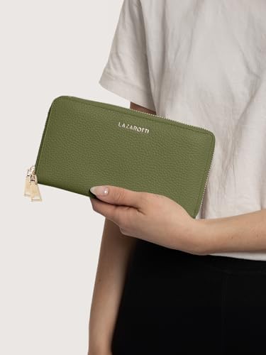 Lazarotti Bologna XL Leder Geldbörse Damen mit RFID-Schutz | 20 Kartenfächer & 2 Reißverschlussfächer für Alltag