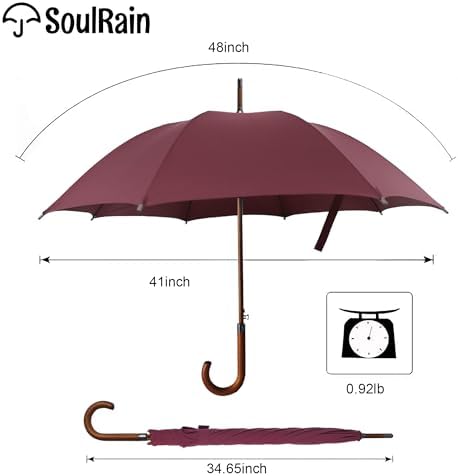 SoulRain Regenschirm schwarz – Robuster XXL Stockschirm mit Holzgriff & Automatik-Öffnung für Hochzeit/Golf/Wetterfest