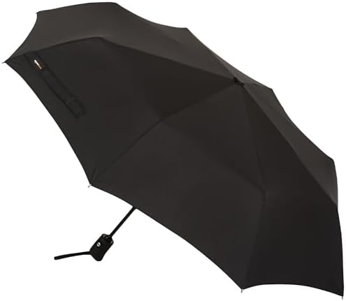 Amazon Basics Automatischer Reise-Regenschirm, kompakt & winddicht, ideal für unterwegs, Schwarz