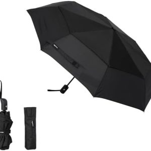 Amazon Basics Automatischer Reise-Regenschirm, kompakt & winddicht, ideal für unterwegs, Schwarz