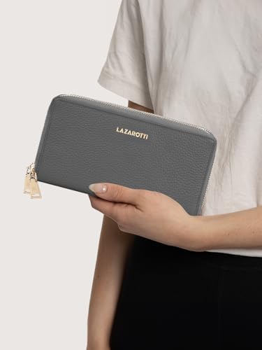 Lazarotti Bologna XL Leder Geldbörse Damen mit RFID-Schutz | 20 Kartenfächer & 2 Reißverschlussfächer für Alltag