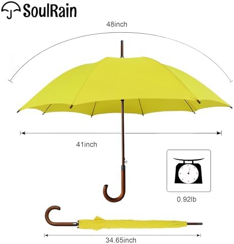 SoulRain Regenschirm schwarz – Robuster XXL Stockschirm mit Holzgriff & Automatik-Öffnung für Hochzeit/Golf/Wetterfest