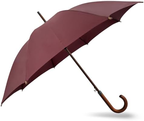 SoulRain Regenschirm schwarz – Robuster XXL Stockschirm mit Holzgriff & Automatik-Öffnung für Hochzeit/Golf/Wetterfest