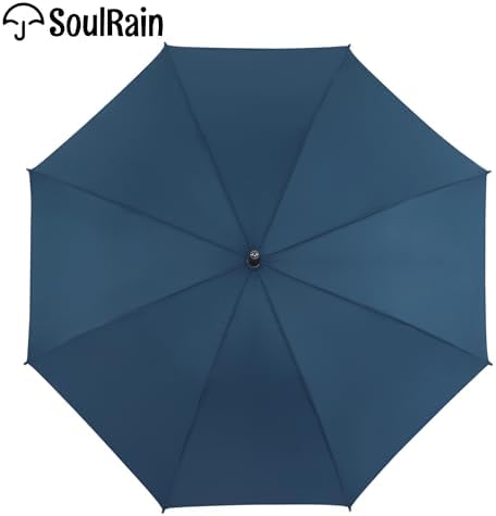 SoulRain Regenschirm schwarz – Robuster XXL Stockschirm mit Holzgriff & Automatik-Öffnung für Hochzeit/Golf/Wetterfest