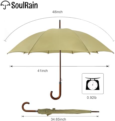 SoulRain Regenschirm schwarz – Robuster XXL Stockschirm mit Holzgriff & Automatik-Öffnung für Hochzeit/Golf/Wetterfest