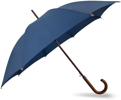 SoulRain Regenschirm schwarz – Robuster XXL Stockschirm mit Holzgriff & Automatik-Öffnung für Hochzeit/Golf/Wetterfest