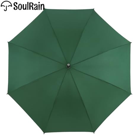 SoulRain Regenschirm schwarz – Robuster XXL Stockschirm mit Holzgriff & Automatik-Öffnung für Hochzeit/Golf/Wetterfest