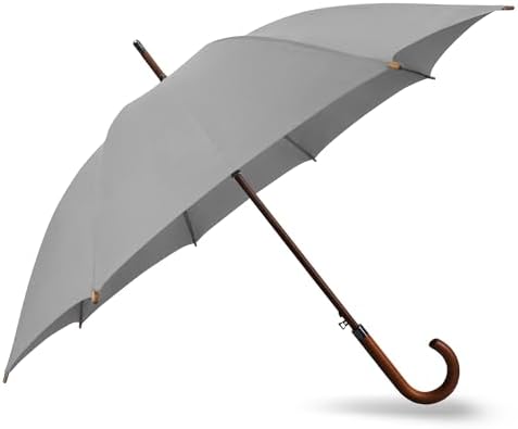 SoulRain Regenschirm schwarz – Robuster XXL Stockschirm mit Holzgriff & Automatik-Öffnung für Hochzeit/Golf/Wetterfest