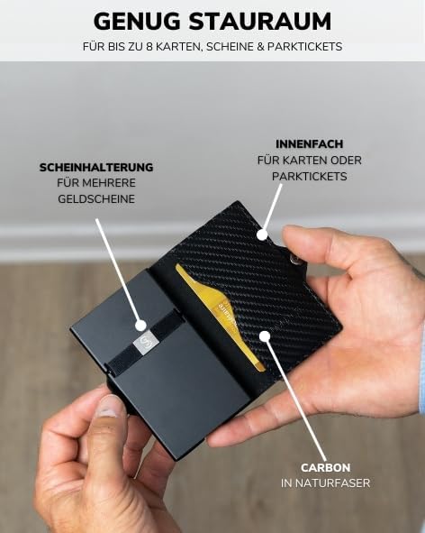 SLIMJACK Smart Wallet mit RFID-Schutz - Stilvolles Kreditkartenetui für Herren im Carbon Design