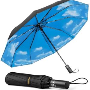 TechRise Taschenschirm – Sturmfester 10-Rippen Regenschirm für windige Tage, automatisch öffnend und schließend, kompakt