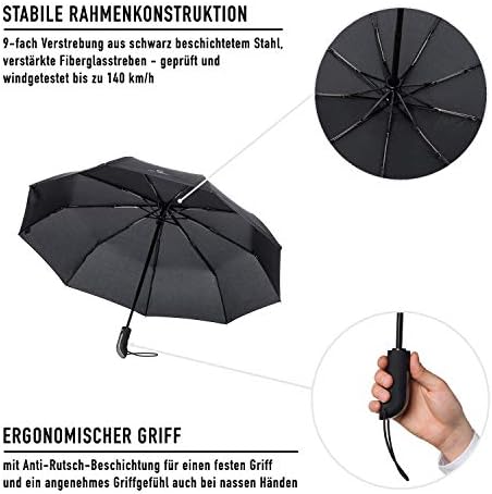 VON HEESEN Taschenschirm sturmfest bis 140 km/h - kompakt, leicht & inklusive Schirm-Tasche für Reisen