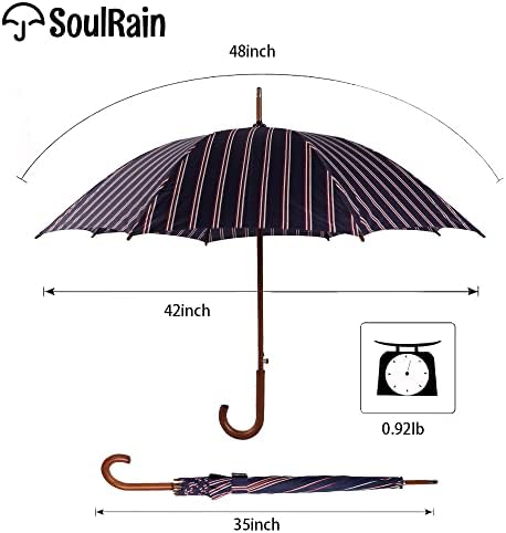 SoulRain Regenschirm schwarz – Robuster XXL Stockschirm mit Holzgriff & Automatik-Öffnung für Hochzeit/Golf/Wetterfest