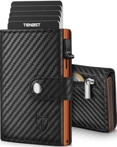 TENBST Herren Geldbörse mit Münzfach & RFID Schutz - Slim Wallet für Kreditkarten, ideal für unterwegs, Schwarz & Orange