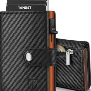 TENBST Herren Geldbörse mit Münzfach & RFID Schutz - Slim Wallet für Kreditkarten, ideal für unterwegs, Schwarz & Orange