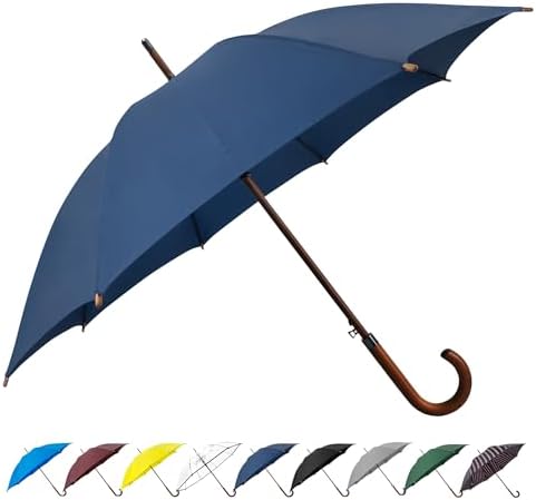 SoulRain Regenschirm schwarz – Robuster XXL Stockschirm mit Holzgriff & Automatik-Öffnung für Hochzeit/Golf/Wetterfest