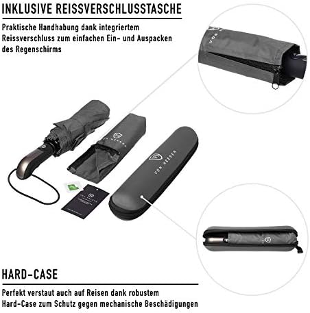 VON HEESEN Taschenschirm sturmfest bis 140 km/h - kompakt, leicht & inklusive Schirm-Tasche für Reisen