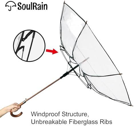 SoulRain Regenschirm schwarz – Robuster XXL Stockschirm mit Holzgriff & Automatik-Öffnung für Hochzeit/Golf/Wetterfest