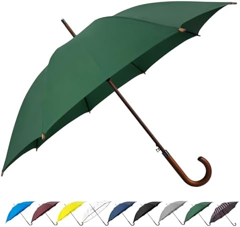 SoulRain Regenschirm schwarz – Robuster XXL Stockschirm mit Holzgriff & Automatik-Öffnung für Hochzeit/Golf/Wetterfest