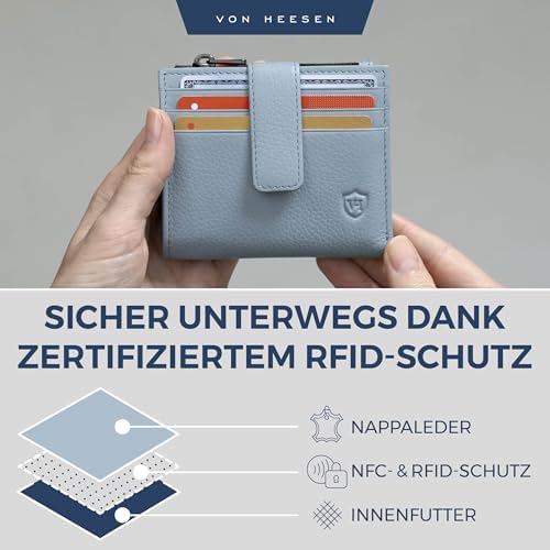 VON HEESEN Leder Kartenetui mit RFID-Schutz - Elegante Geldbörse für Damen & Herren in Violett mit Münzfach