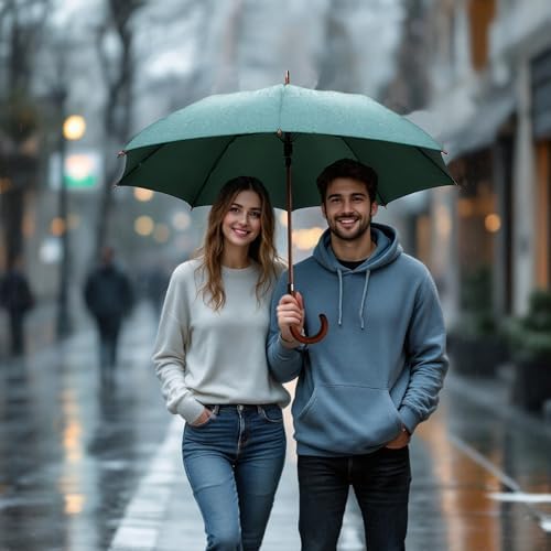 SoulRain Regenschirm schwarz – Robuster XXL Stockschirm mit Holzgriff & Automatik-Öffnung für Hochzeit/Golf/Wetterfest
