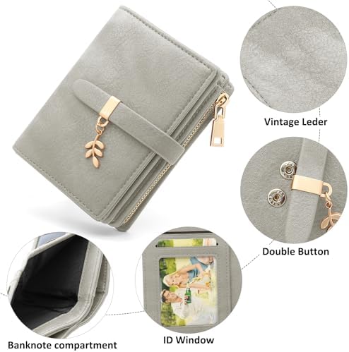 HNOOM Damen Geldbörse klein aus PU Leder mit RFID Blockierung – großer Komfort für unterwegs, 19 Kartenfächer, Reißversc