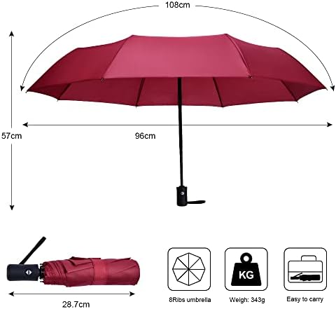 Vicloon Regenschirm - 8 Edelstahl-Rippen Automatik, kompakt & leicht für Reisen, winddicht, schwarz