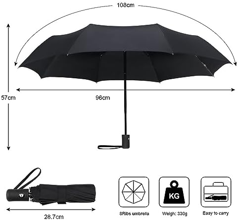 Vicloon Regenschirm - 8 Edelstahl-Rippen Automatik, kompakt & leicht für Reisen, winddicht, schwarz