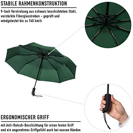 VON HEESEN Taschenschirm sturmfest bis 140 km/h - kompakt, leicht & inklusive Schirm-Tasche für Reisen