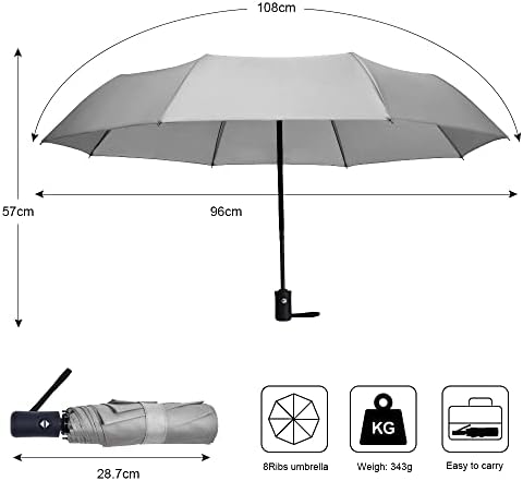 Vicloon Regenschirm - 8 Edelstahl-Rippen Automatik, kompakt & leicht für Reisen, winddicht, schwarz