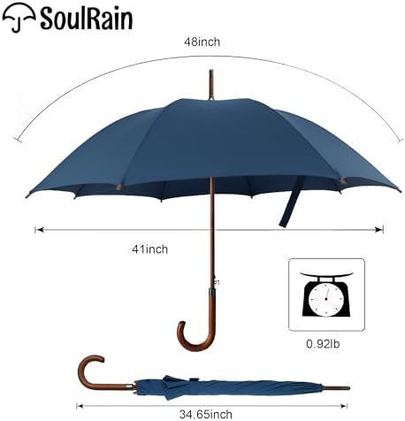 SoulRain Regenschirm schwarz – Robuster XXL Stockschirm mit Holzgriff & Automatik-Öffnung für Hochzeit/Golf/Wetterfest
