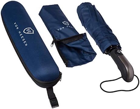 VON HEESEN Taschenschirm sturmfest bis 140 km/h - kompakt, leicht & inklusive Schirm-Tasche für Reisen