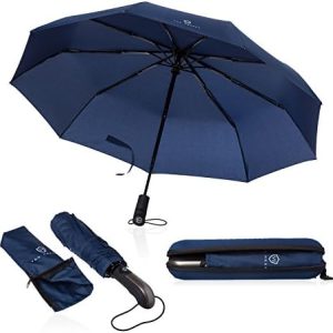 VON HEESEN Taschenschirm sturmfest bis 140 km/h - kompakt, leicht & mit Auf-Zu-Automatik für Reisen - inkl. Tasche & Etu