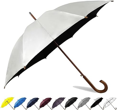 SoulRain Regenschirm schwarz – Robuster XXL Stockschirm mit Holzgriff & Automatik-Öffnung für Hochzeit/Golf/Wetterfest