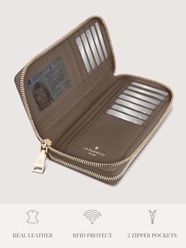 Lazarotti Bologna XL Leder Geldbörse Damen mit RFID-Schutz | 20 Kartenfächer & 2 Reißverschlussfächer für Alltag