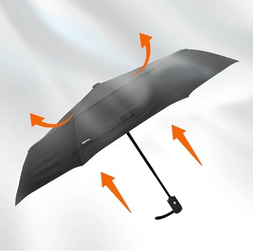 Amazon Basics Automatischer Reise-Regenschirm, kompakt & winddicht, ideal für unterwegs, Schwarz